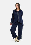 'Delina' Blus Denim – marinblå, flytande & med tryckdetalj